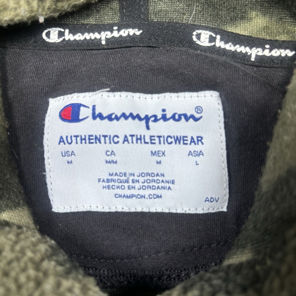 Champion Hoodie Camo Pullover Sherpa Sweatshirt Unisex Medium Long Sleeve Green - Picture 7 of 11
